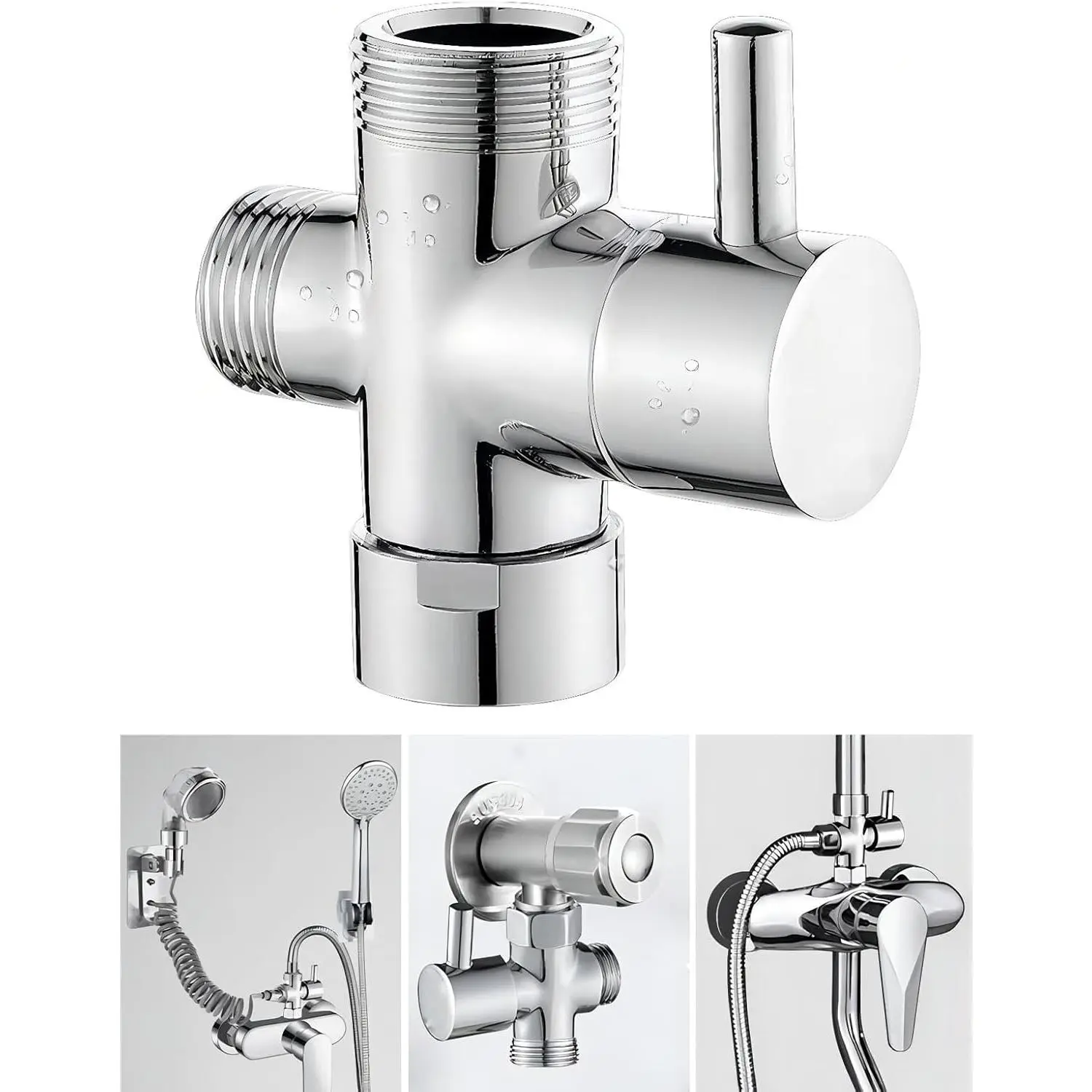 G1/2 Shower Diverter Valve,Solid Brass Shower Arm Diverter,3-Way  Shower System  Part(Chrome)