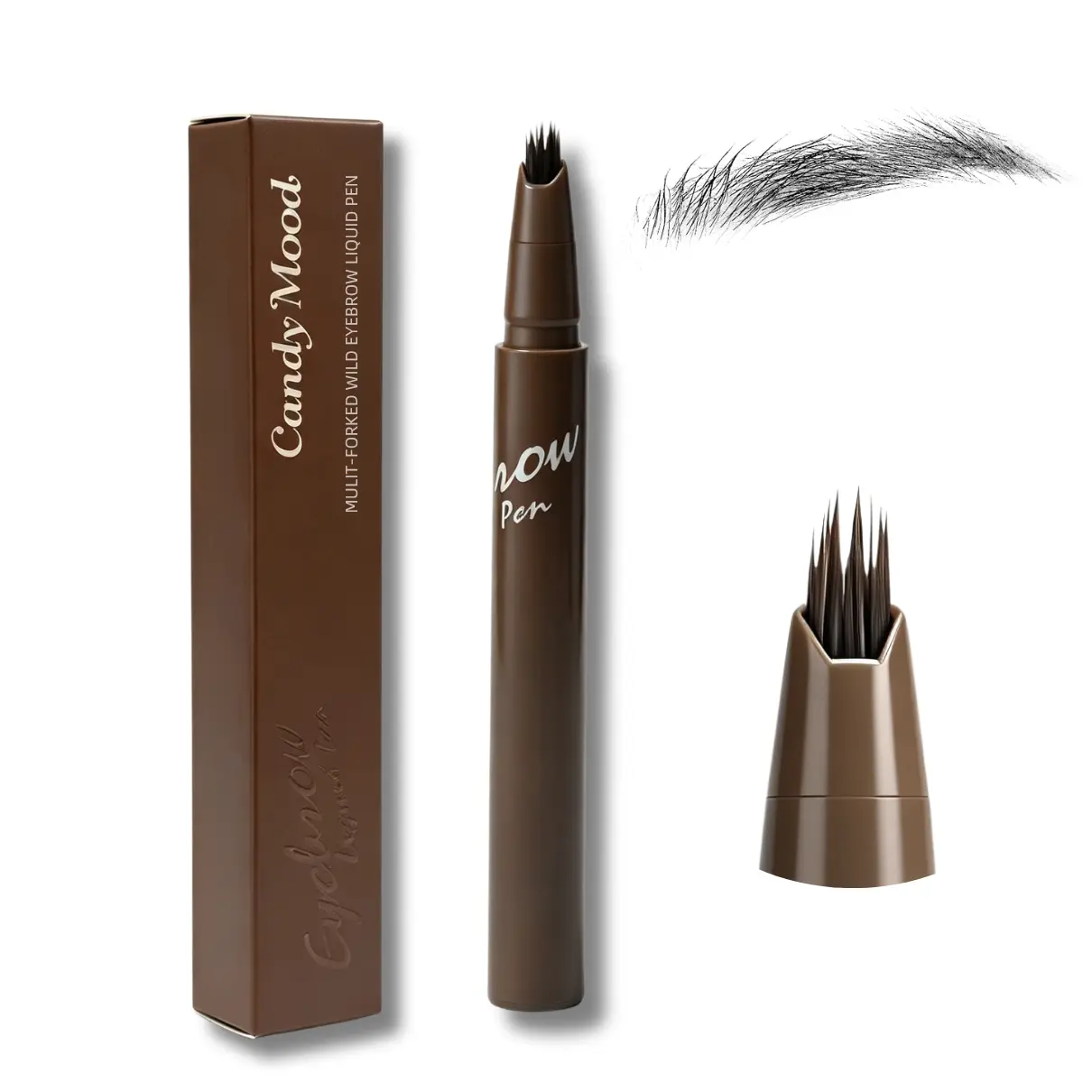 CandyMood Hexagonal Eyebrow Pencil, Multi-Branch Micro-Fiber, Natural Wild Brows, Waterproof Sweatproof, No Smudging, Ideal for Beginners