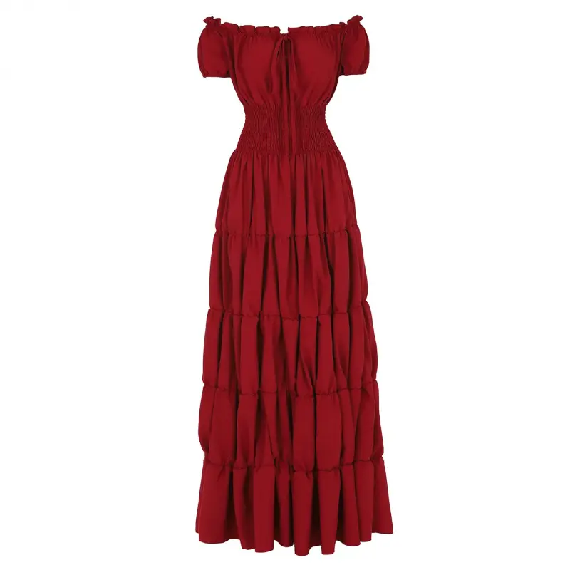 Renaissance Costume Women Medieval Irish Under Dress Retro Gown Wench Peasant Smocked Waist Long Dresses Halloween Costumes Girls Party Outfit Gothic Dress 6531-D1 Shortsleeve Minimalist,summeroutfits,vacationoutfits,beachoutfits