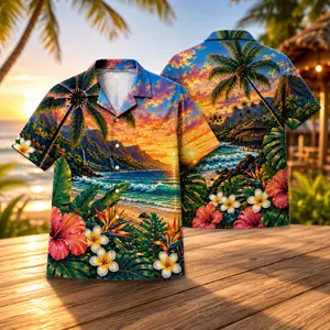 Men's Hawaiian Shirt Short Sleeve Button Down Vintage Nautical Map Lighthouse Sailboat Compass Anchor Seagull Tropical Floral Print, Camp Collar Beach Resort Vacation Cruise Luau Party Summer Casual Top for Men, Coastal Island Aloha Beachwear Outfits