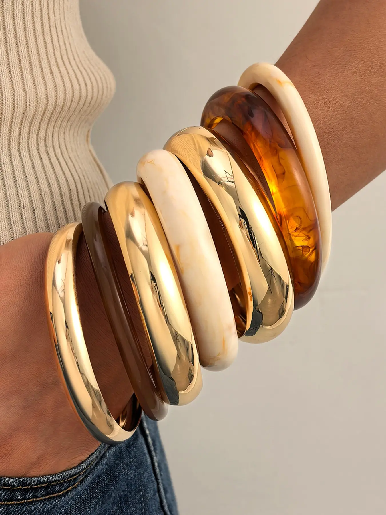 7/10 Piece Bracelet Set, Boho Style, Bohemian Bracelet, Plain Pattern, Abs Material, Wide Band, Daily Wear, Gift for Girlfriend, Mom, Best Friend
