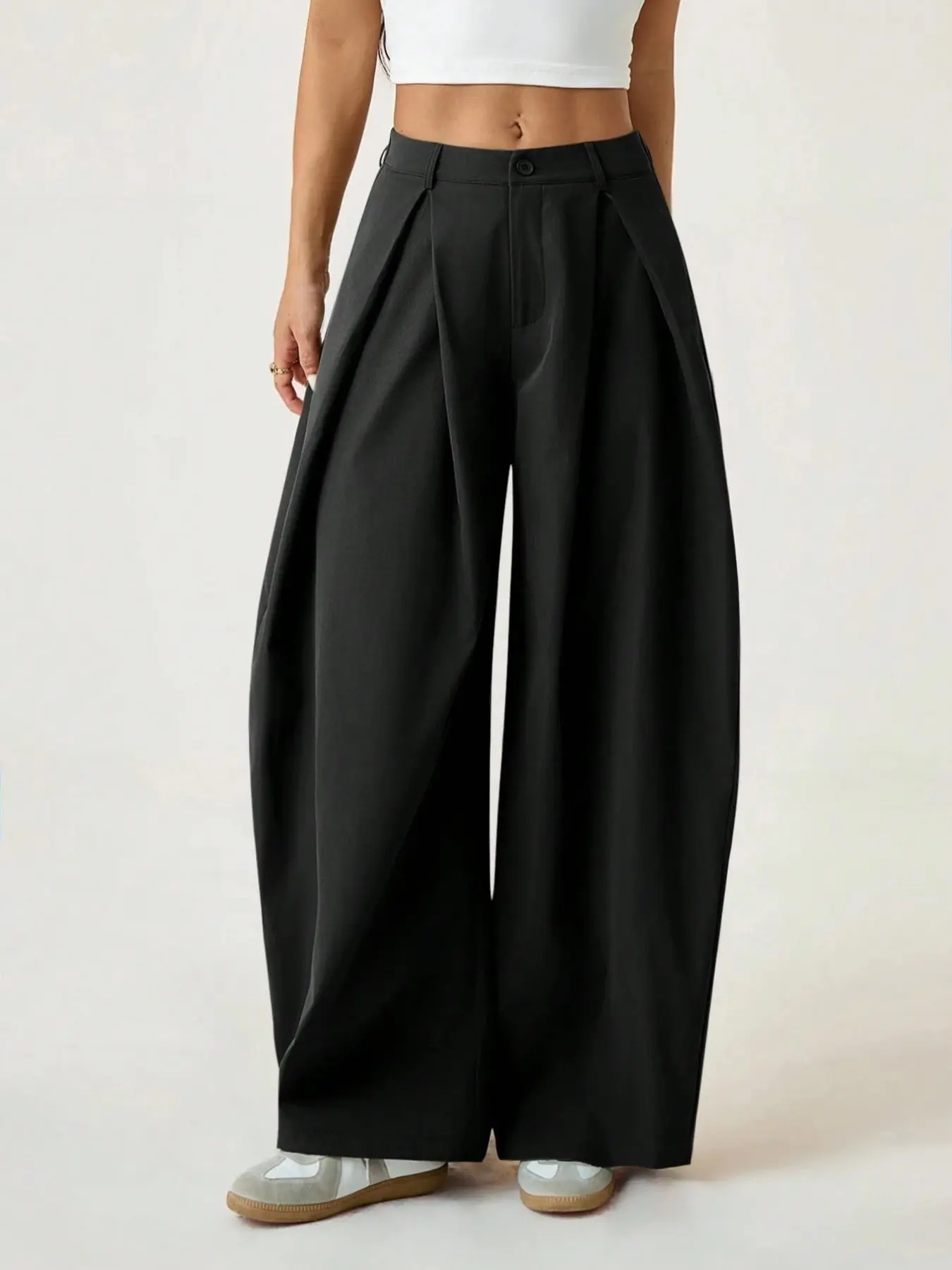 Women's Vintage Casual Street Style Loose Fit Pants, Elastic Waist Wide Leg Trousers, Retro Bottoms for Daily Wear