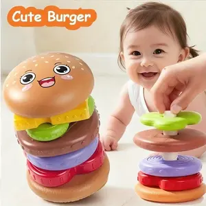 Baby Hamburger Stacking Toy, Spinning Ring Tower, Educational Geometric Rainbow Stacker For Toddlers Early Learning