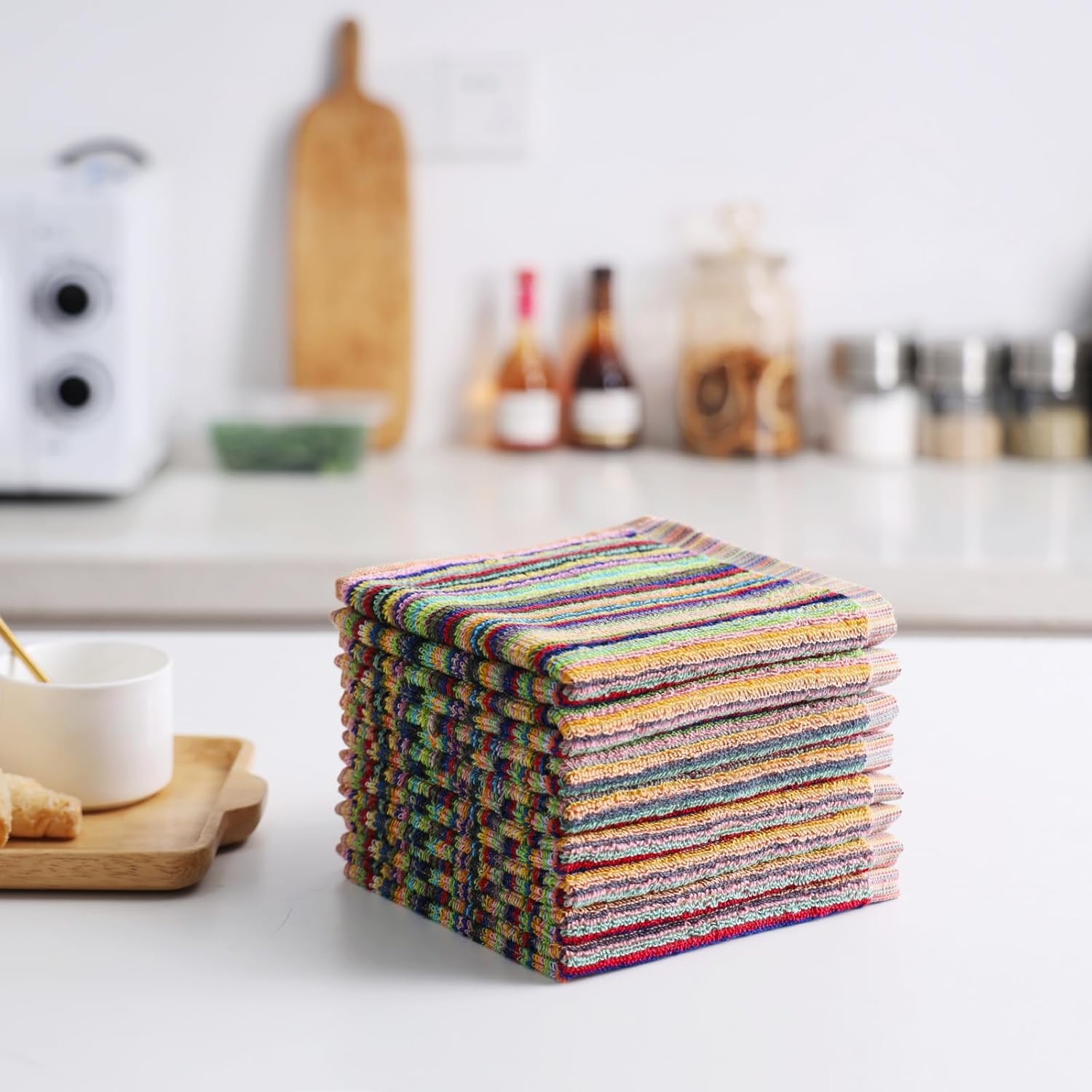 Kitchen Dishcloths for Washing Dishes, Ultra Absorbent Dish Rags, Cotton Cleaning Cloths Pack of 8, 12x12 Inches (multi-1, 12x12 inch)