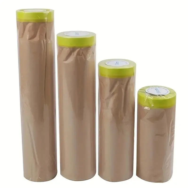 Pre-Taped Masking Paper for Painting, 50 Feet Tape and Drape, Adhesive Backed, Paint Adhesive Backing Protective Roll, Covers Skirting, Frames, Cars, Auto Body