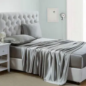Silk Satin Sheets, Full Size Satin Bed Sheet Set with Deep Pockets, Cooling Soft and Hypoallergenic Satin Sheets Full - Light Gray