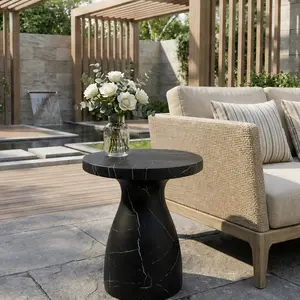 ARCH Outdoor Travertine MGO Side Table Light Weight Concrete End Table Black Marble Effect Weatherproof Patio Garden Balcony Furniture No Assembly Required 20x20x23 Inches, Black Color Options, Concrete Material, Product Dimensions: 20.00 W x 20.00