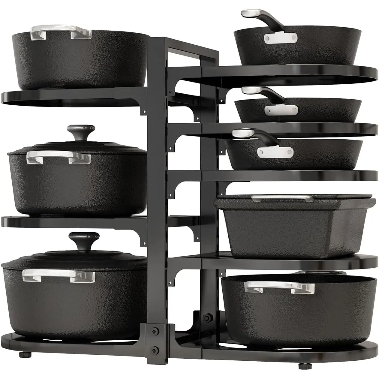 Adjustable Heavy Duty Pots and Pans Organizer Under Cabinet, 8-Tier Pot and Pan Organizers Inside Cabinet, Kitchen Cabinet Organizers and Storage, Black