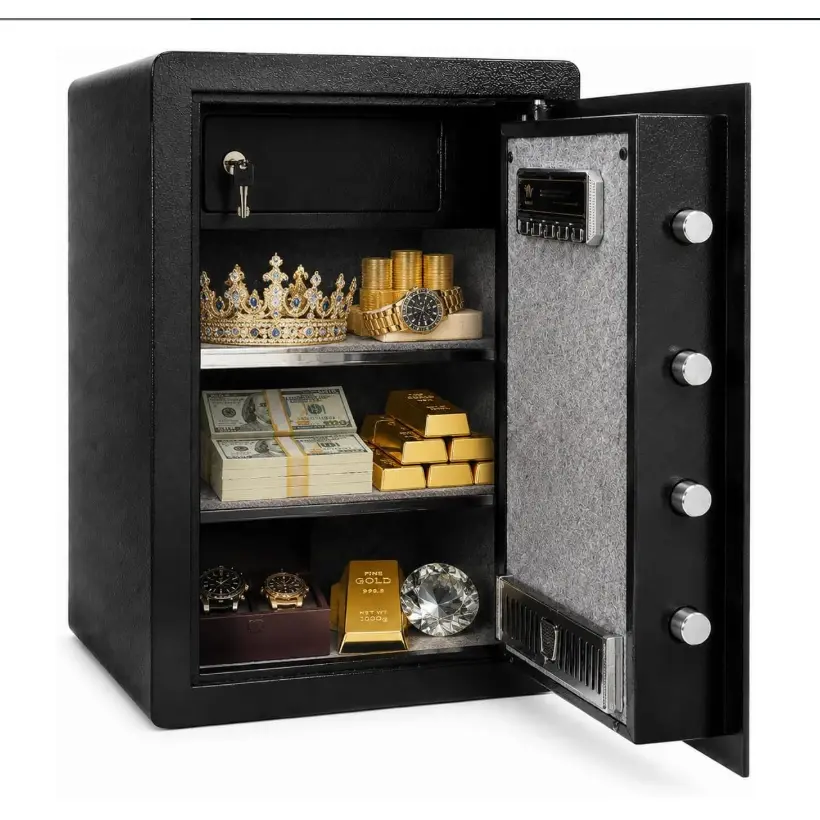 Digital Money Safe Box with Emergency Key 72L Large Secure Steel Home Safe | Large Metal Safe Cabinet with Keypad Lock for Valuables Storage Cash Documents Jewelry Home Office Hotel Security - Black