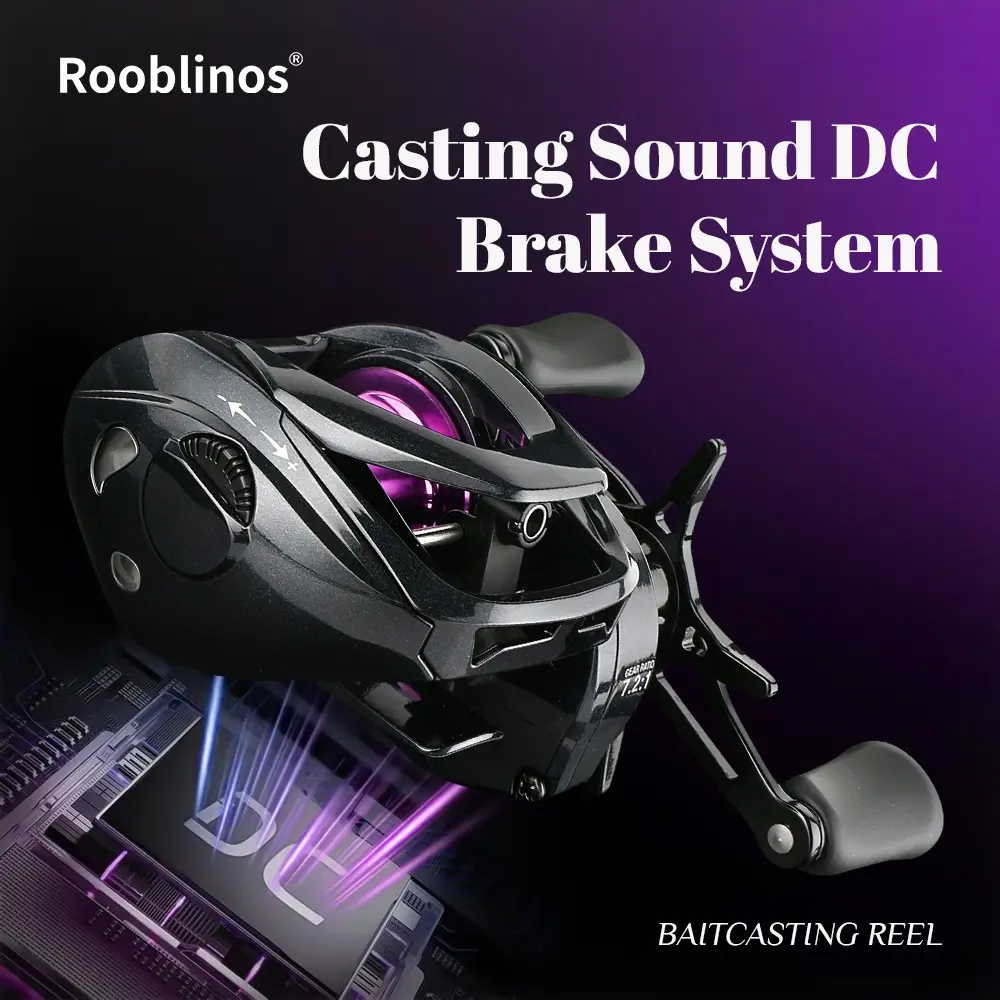 ROOBLINOS MP DC Baitcasting Reel Digital Control Braking System Lightweight 174g / 6.1oz Low Profile Casting Reel 5+1 Double Shielded Bearings Intelligent Anti-Backlash Fishing Reel for Finesse Fishing Fishing Gear Fishing Equipmen