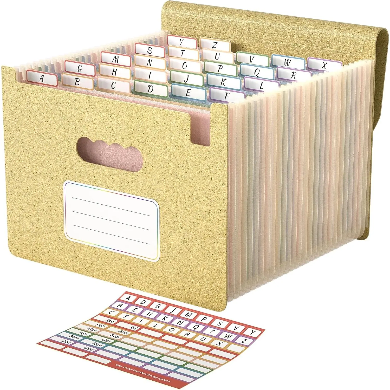 Butter Yellow 26-Pocket Accordion File Organizer - Wheat Straw Home Office Supply with Expandable Bottom, A-Z Tabs, Customizable Blank Labels, Front Name Card Window, High-Capacity Letter/A4 Document Holder for Teacher, Clutter-Free Storage
