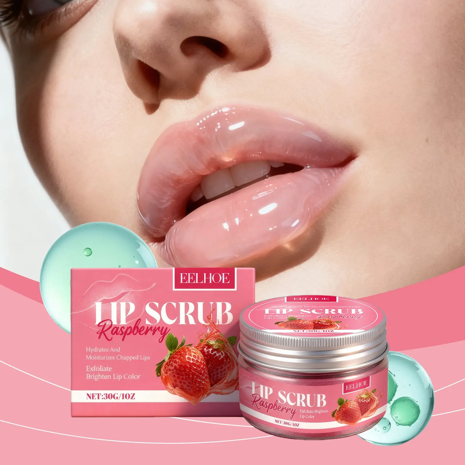 EELHOE Lip Scrub, Gentle Lip Exfoliator, Daily Moisturizing Natural Plumping Glossy Soft Lips Hydrating Non-Sticky, Strawberry One-Click Removal of Dry Dead Skin, Emergency Care for Dry Lips