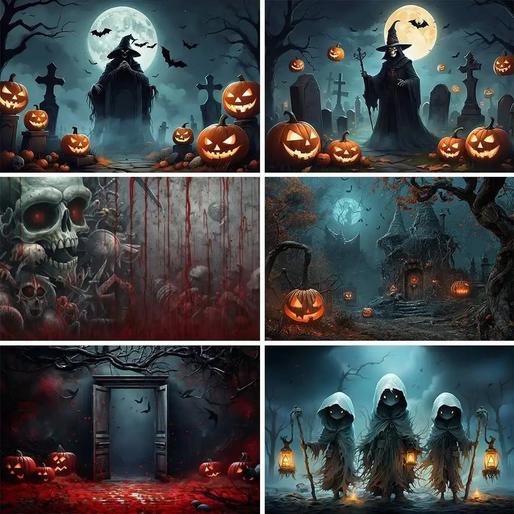 Halloween Theme Photocall Pictorial Cloth Seamless Photography Backdrop Background Studio Prop Halloween Party Prop