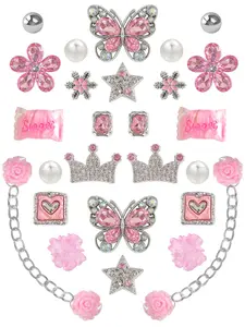 26 Pcs Sweet Cool Diamond Resin Holes Shoe Buckles, Butterfly Crown Chain DIY Shoe Accessories, Hole Shoes Decorations