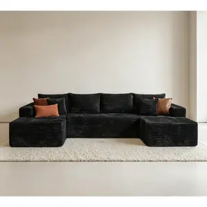 [3 Packages Shipping]Ovios 135" Sectional Cloud Sofa with Ottoman for Living Room, U Shaped Modular Floor Boneless Couch with Chaise, Plush Corduroy, No Assembly Required, Big Comfy Couches Set with Fluffy Memory Foam