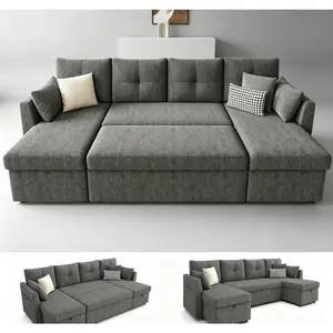 [2-3 Packages] Oversized Sleeper Sofa Couch, 106 inch 2 in 1 Pullout Couch Bed with Double Storage Chaise, Sectional Sleeper Sofa Bed with Side Pocket for Living Room#daybed