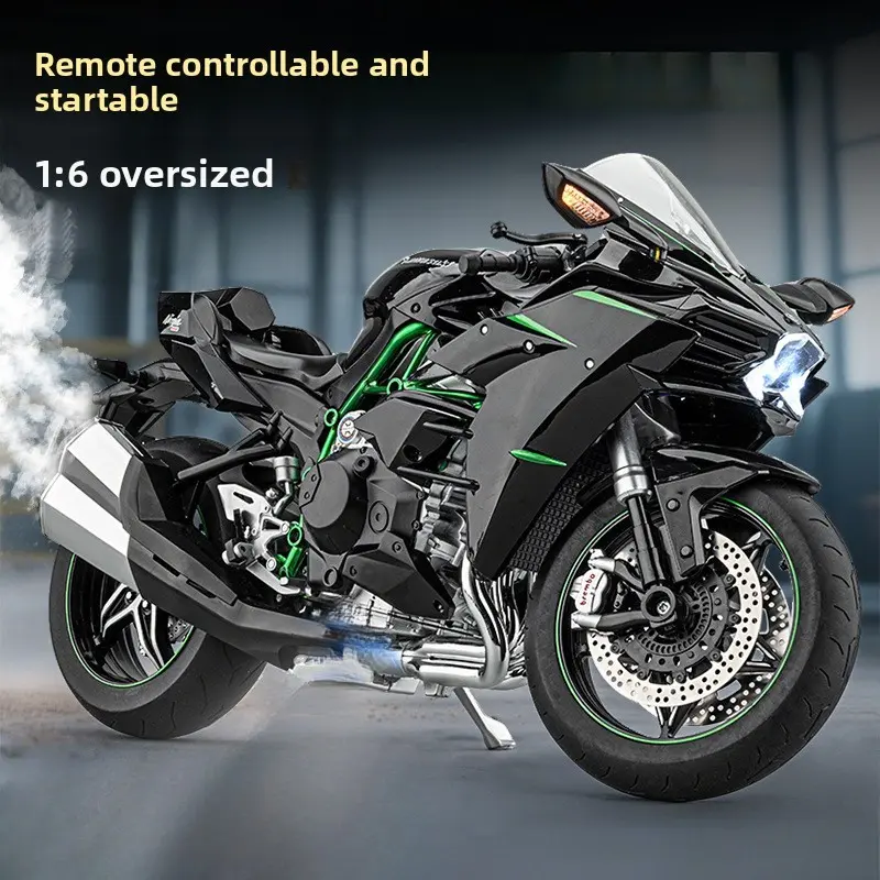 1:6 Scale Remote Control Alloy Motorcycle Model, Remote Controlled Vehicle, with Ignition Start, Smoke, Light, Sound Effects, High Precision Replica, Collectible Gift