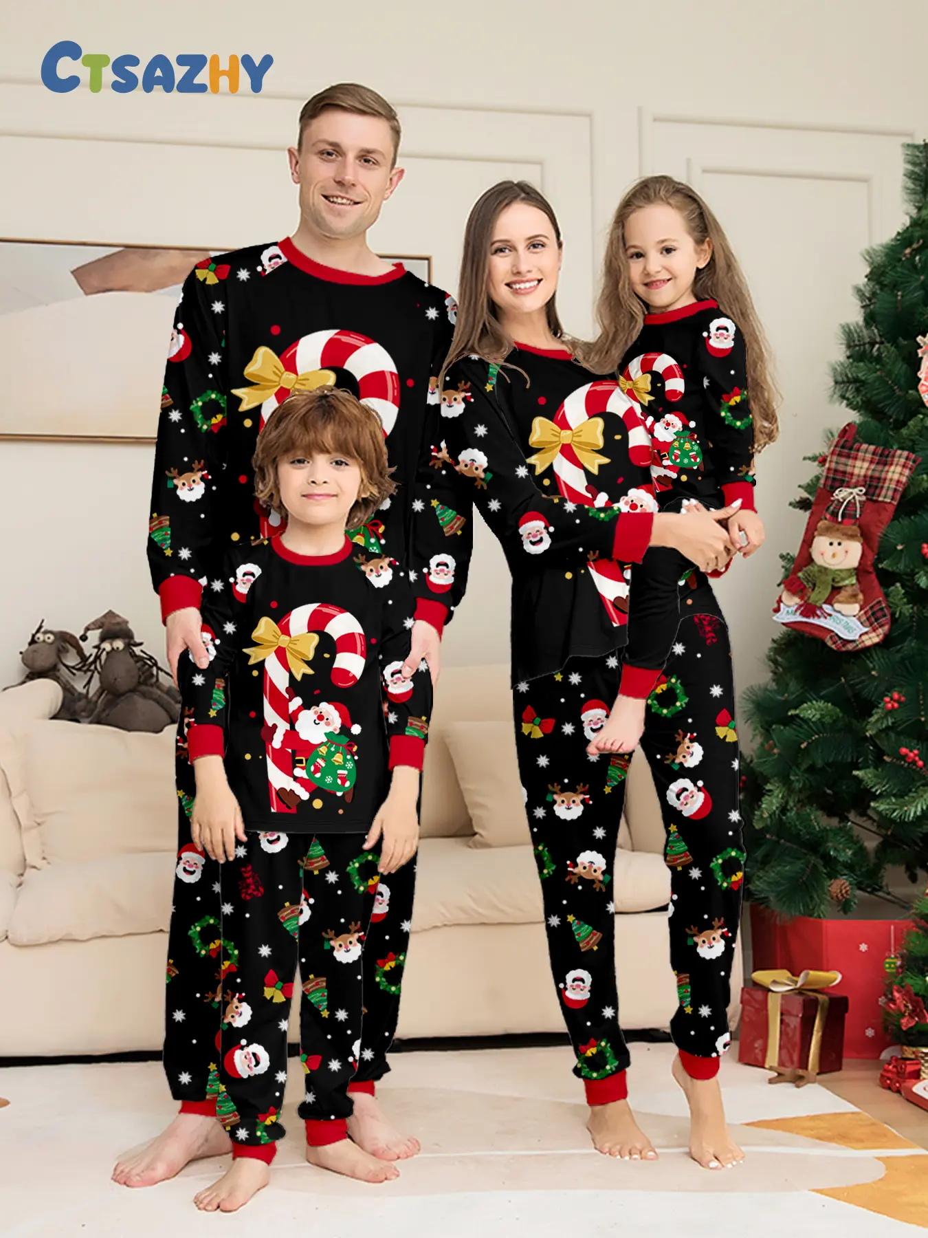 Christmas Pajama Set for Adults and Kids, Long Sleeve Round Neck Slim Fit, Family Matching Holiday Home Wear, All Seasons Comfortable Clothes