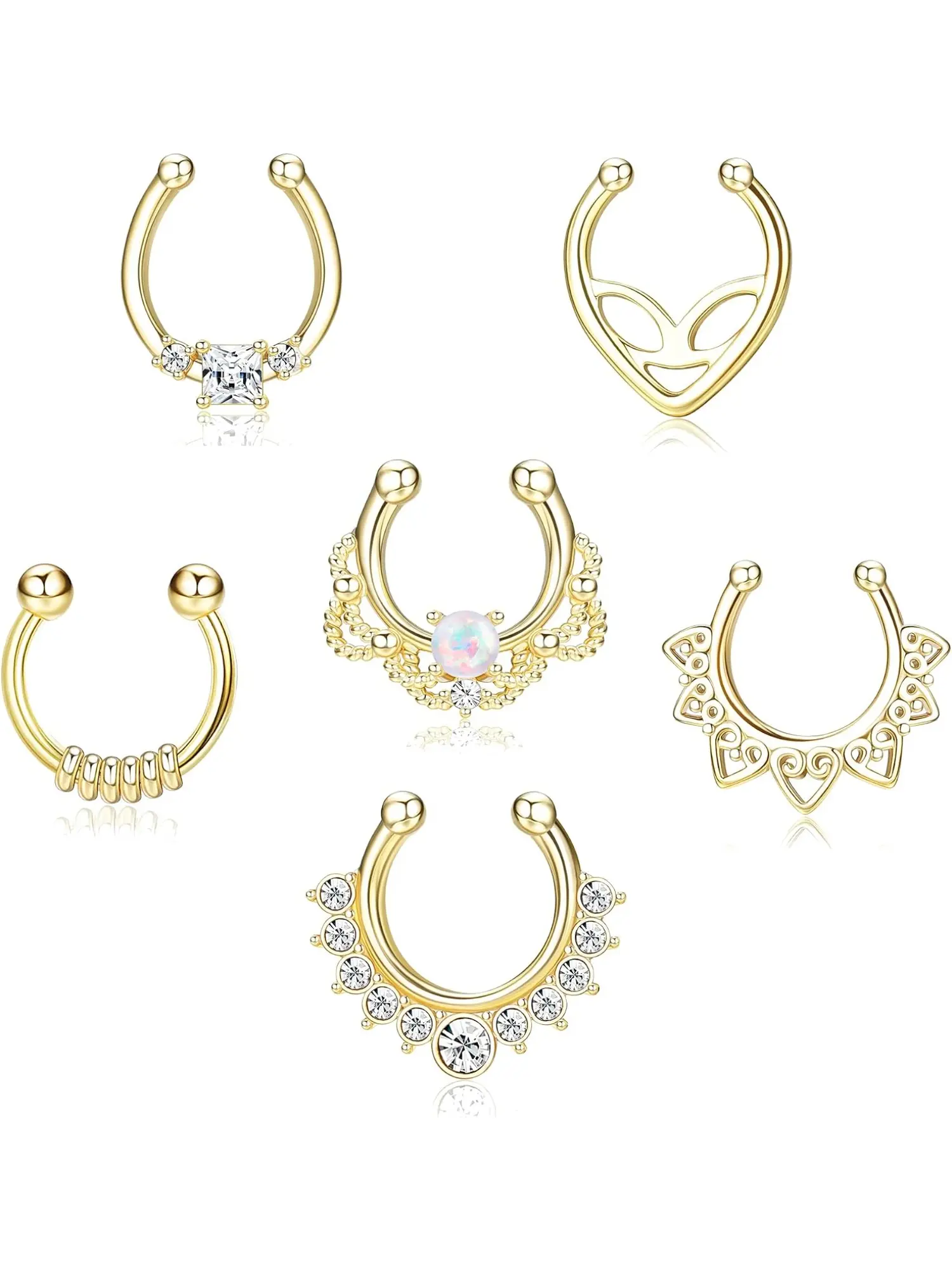 6 Pcs Faux Septum Rings for Women Men Fake Nose Rings Hoop Clip On Lip Ear Nose Septum Hanger Jewelry