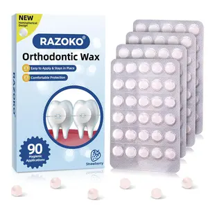 RAZOKO 90 Pcs Strawberry Scented Orthodontic Wax for Braces, Pre-Cut Individual Dental Wax Dots for Brackets & Aligners