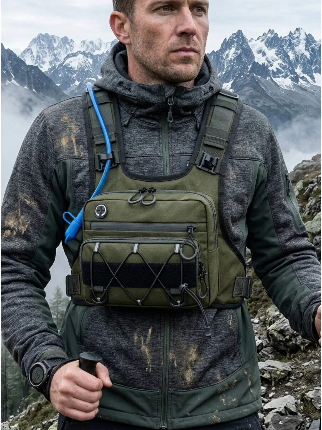 Unisex Techwear Chest Rig Vest Backpack, Functional Commuter Daypack with Multi Pockets and Headphone Hole, Durable Anti Tear Nylon Shoulder Pack for Motorcycle Riding, Dirt Bike Touring, Outdoor Hiking, Trekking, Cycling and Daily Travels.