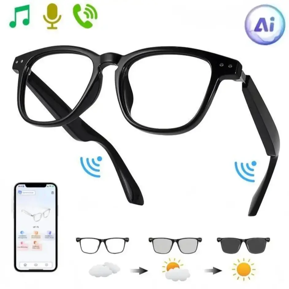 27g Ultra Light Smart Bluetooth-compatible Glasses, 168 Languages Translator, Touch Voice Assistant, Remote Camera, Stereo Sound, Ipx5 Waterproof