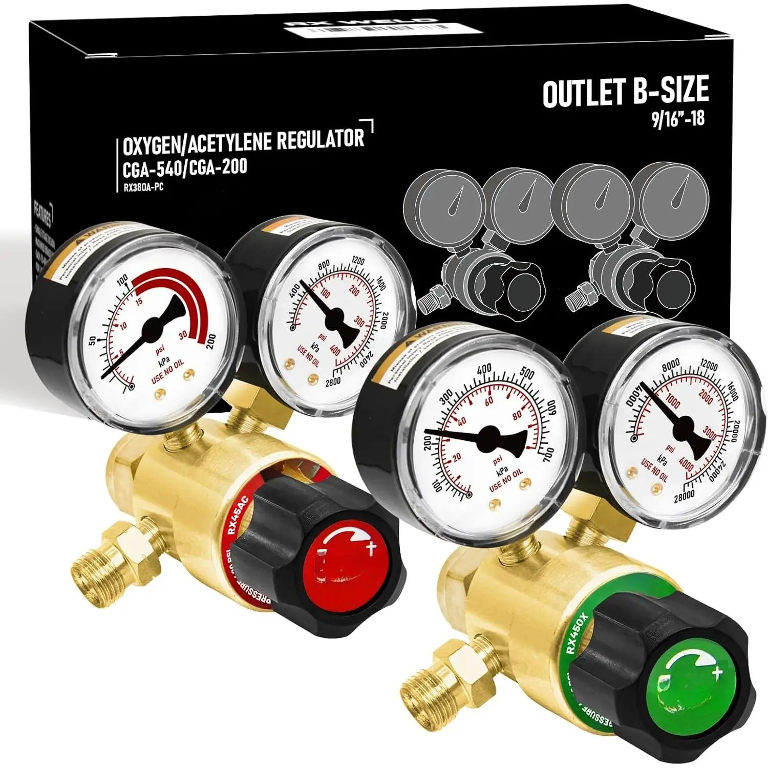 Oxy Acetylene Regulator Set, CGA540 & CGA200, B Size