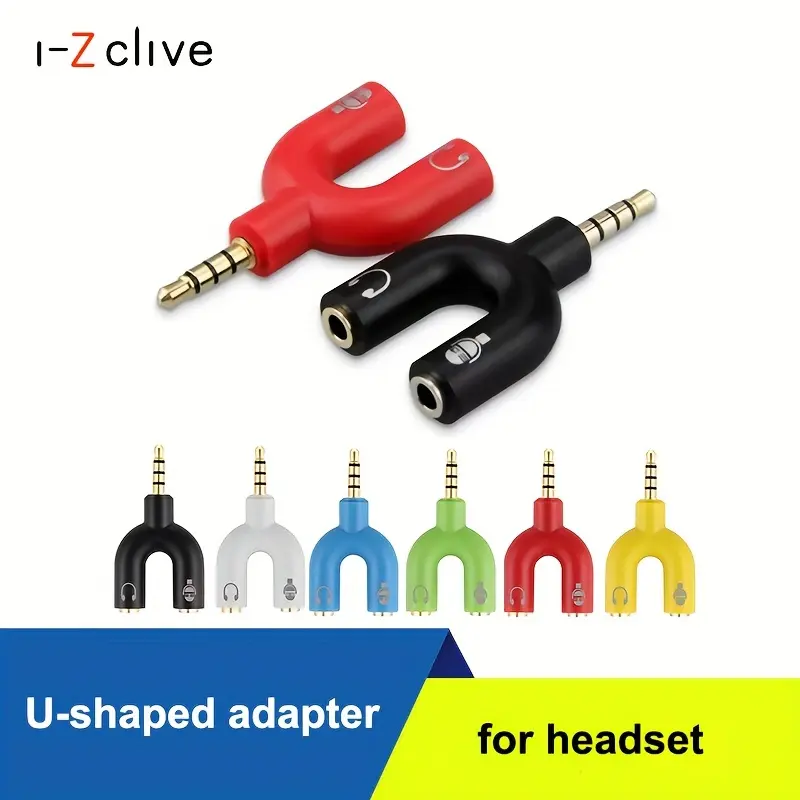U Shaped 3.5mm Audio Jack Splitter Adapter 1 Male to 2 Female Headphone Microphone Converter Dual Aux Port Y Splitter for Gaming Headset PC Laptop PS4 PS5 Controller Mobile Phone Live Streaming Sound Card Mic Adapter, Computer, Accessories