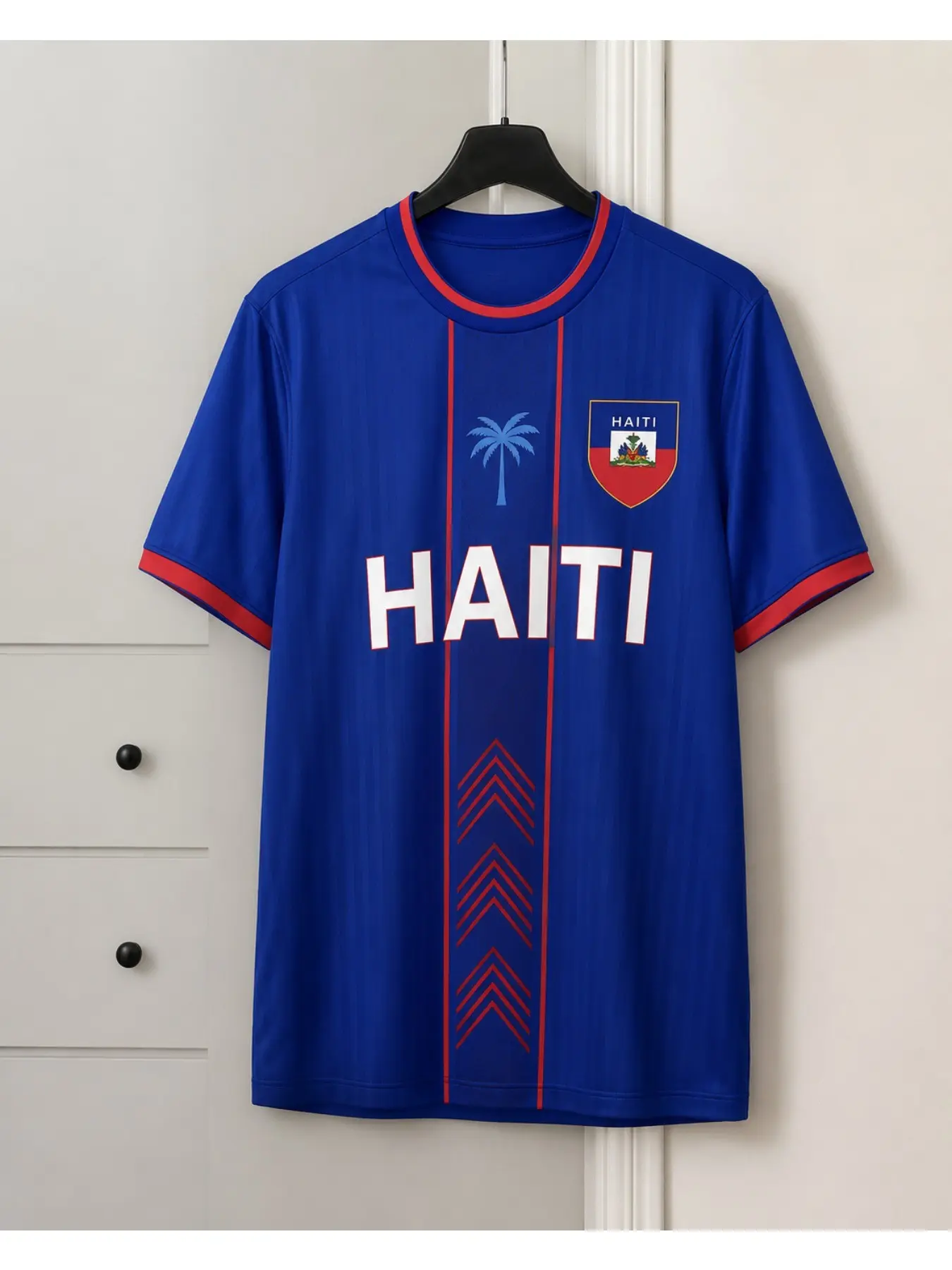 2026 New Haiti Flag Print Soccer Jersey, Vintage Round Neck Short Sleeve, Breathable Loose Fit Streetwear, Casual Sports Jersey, Casual Football Shirt, Athletic Top
