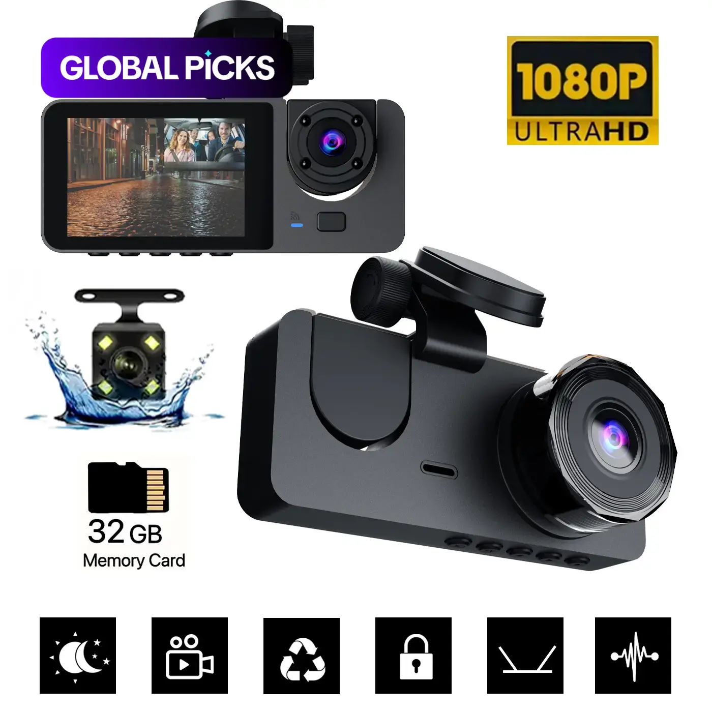 1080P 3 Cameras HD Car DVR, Multi Camera Dashcam, Night Vision Video Surveillance for Car, Motorcycle, Car Dashcam, Front Car Camera, Wifi Car Dashcam, Dash Camera For Car With Rear Camera #GLOBAL PICKS