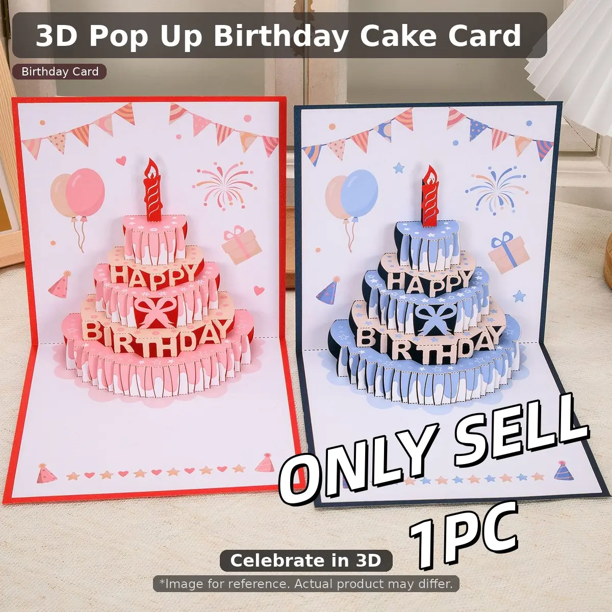 3D Pop Up Birthday Cake Card with Envelope, Happy Birthday Pop Up Box Card, 3-Piece Greeting Card Set for Special Celebrations