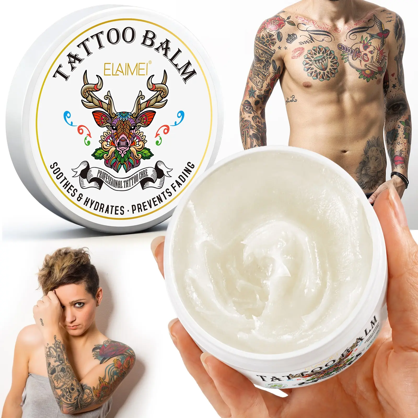 Elaimei Tattoo Care Balm 150g, Moisturizing Repair Cream for New and Old Tattoos, Enhances Color, Natural Organic Tattoo Balm, Tattoo Aftercare Cream