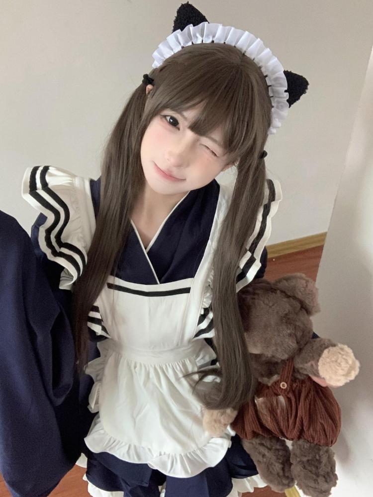Spring Cosplay Lolita Woman Dress Elegant Bow Ruffle Design Navy Blue Cute Design Maid Dress Female Kawaii Chic Party Outfits