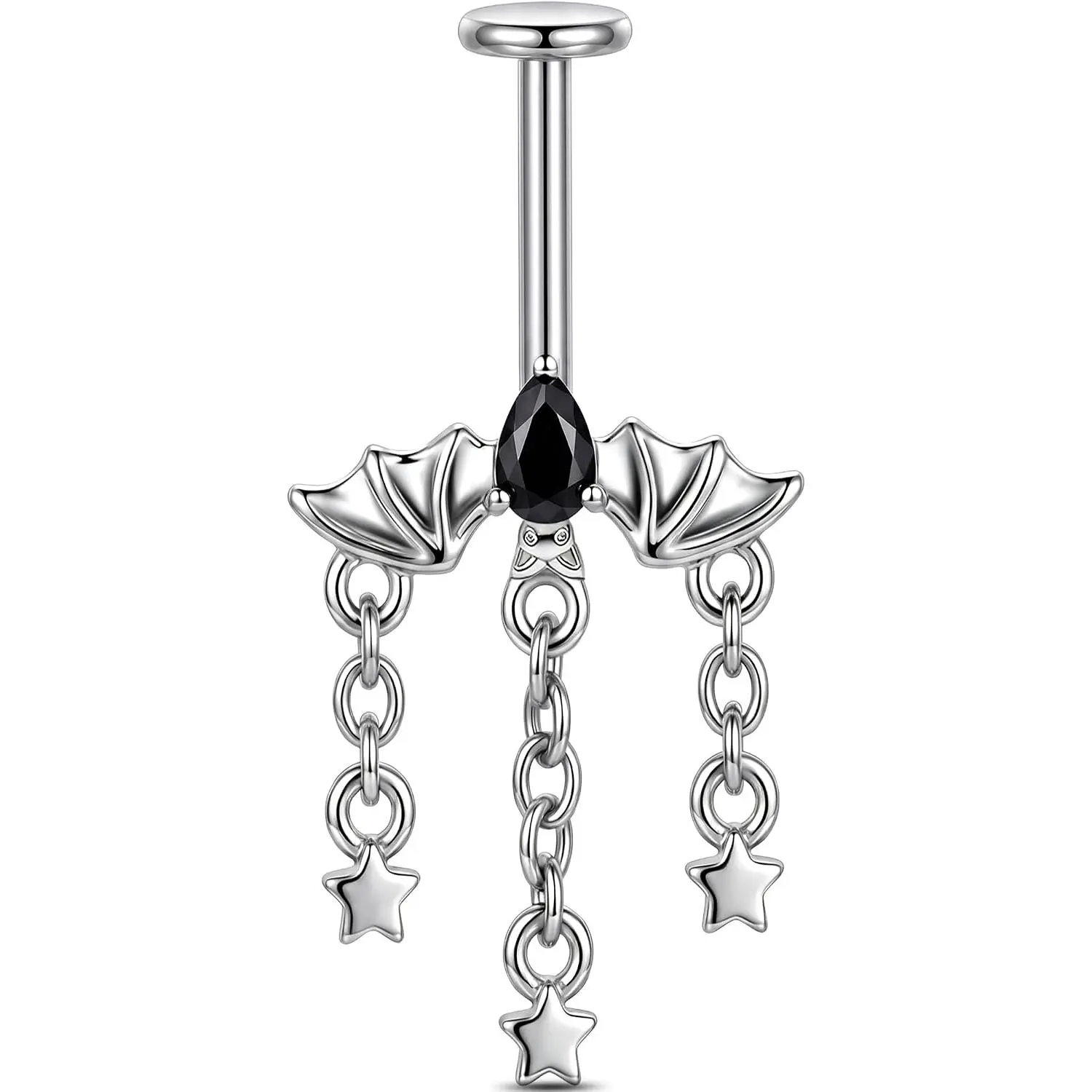 316L Nickel-Free Bat Motif CZ Chain Pendant - 16G Vertical Helix, Flat Rook Tragus Body Jewelry Earrings