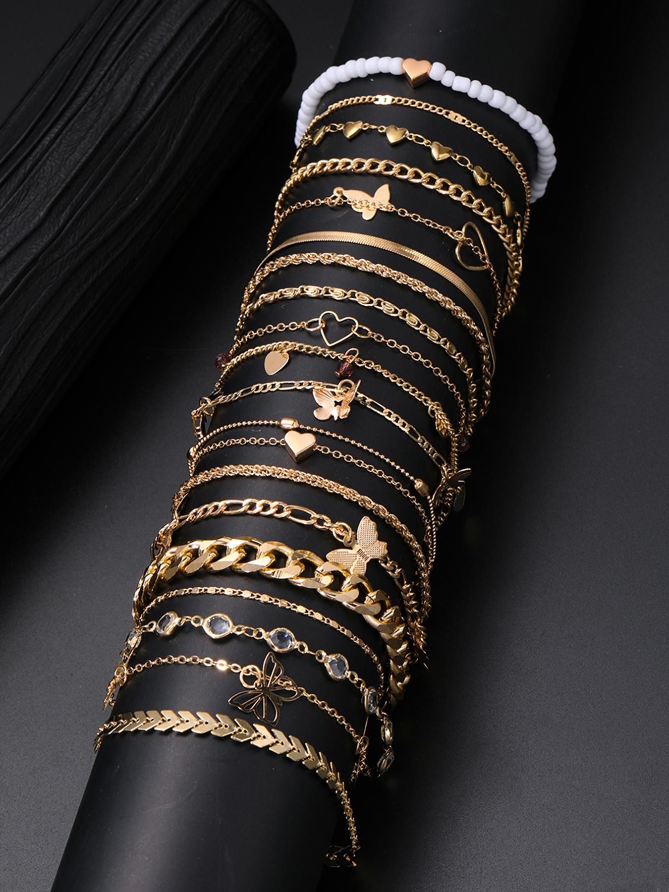 Boho Style Butterfly Heart Faux Pearl Decorated Anklet, Ankle Bracelet, Rhinestone Decorated Anklet for Women & Girls for Party, Trendy All-match Jewelry for Birthday Gift