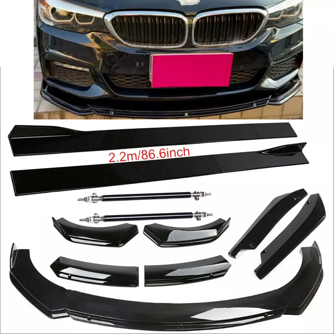 ABS Plastic Car Exterior Modification Full Kit - Front Bumper Lip Spoiler Splitter, Side Skirts, Rear Lip, Enhances Aesthetics, Includes Core Exterior Upgrade Parts, Full Set, Enhance Aesthetics