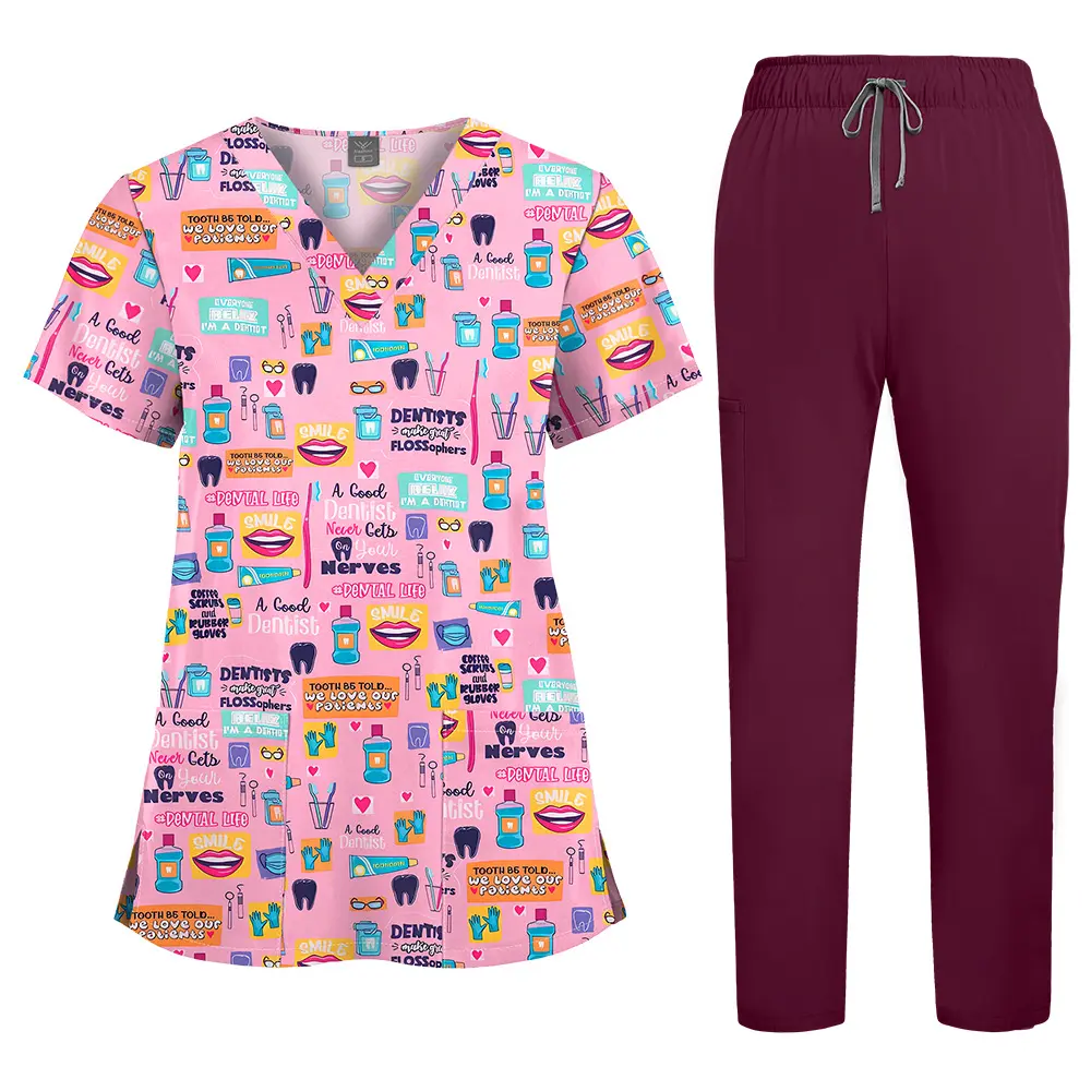 Printed elastic quick-dry hospital doctor nurse workwear casual loose plus-size scrub suit for men and women