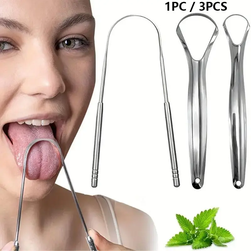 Stainless Steel Tongue Scraper, 1/3 Counts Tongue Coating Cleaner, Oral Care Tools, Tongue Scraping Tool, Oral Hygiene Tool To Keep Your Mouth Fresh and Hygienic, Bathroom Gadgets