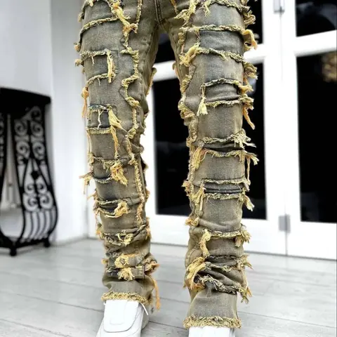 Men's Ripped Raw Hem Jeans, Casual Comfy Slim-fitting Denim Pants for Daily Wear, Fashion Men's Bottoms for All Seasons