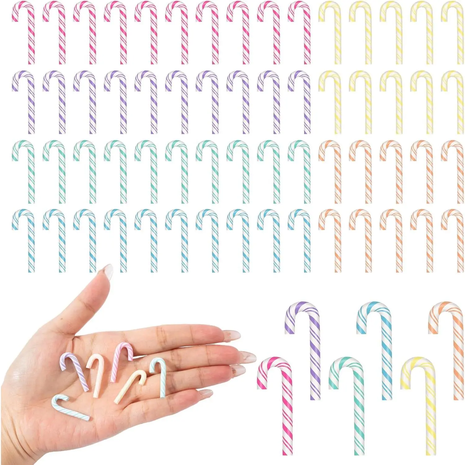 Christmas Candy Cane Decor - 60 count Christmas Candy Cane for Crafts Plastic  Candy Decor Rainbow Mini Peppermint Ornaments Christmas Figurines for Tree  DIY Xmas Party Decoration