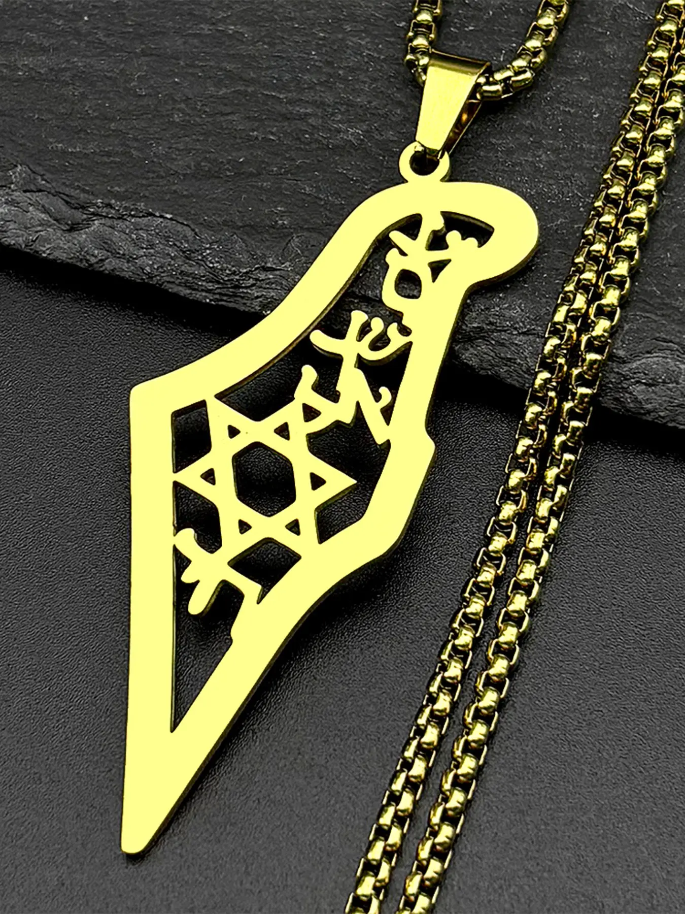 Israel Map Star of David Hebrew Letter Chai Pendant Necklace for Women Men Stainless Steel Gold Color Jewish Chain Gift