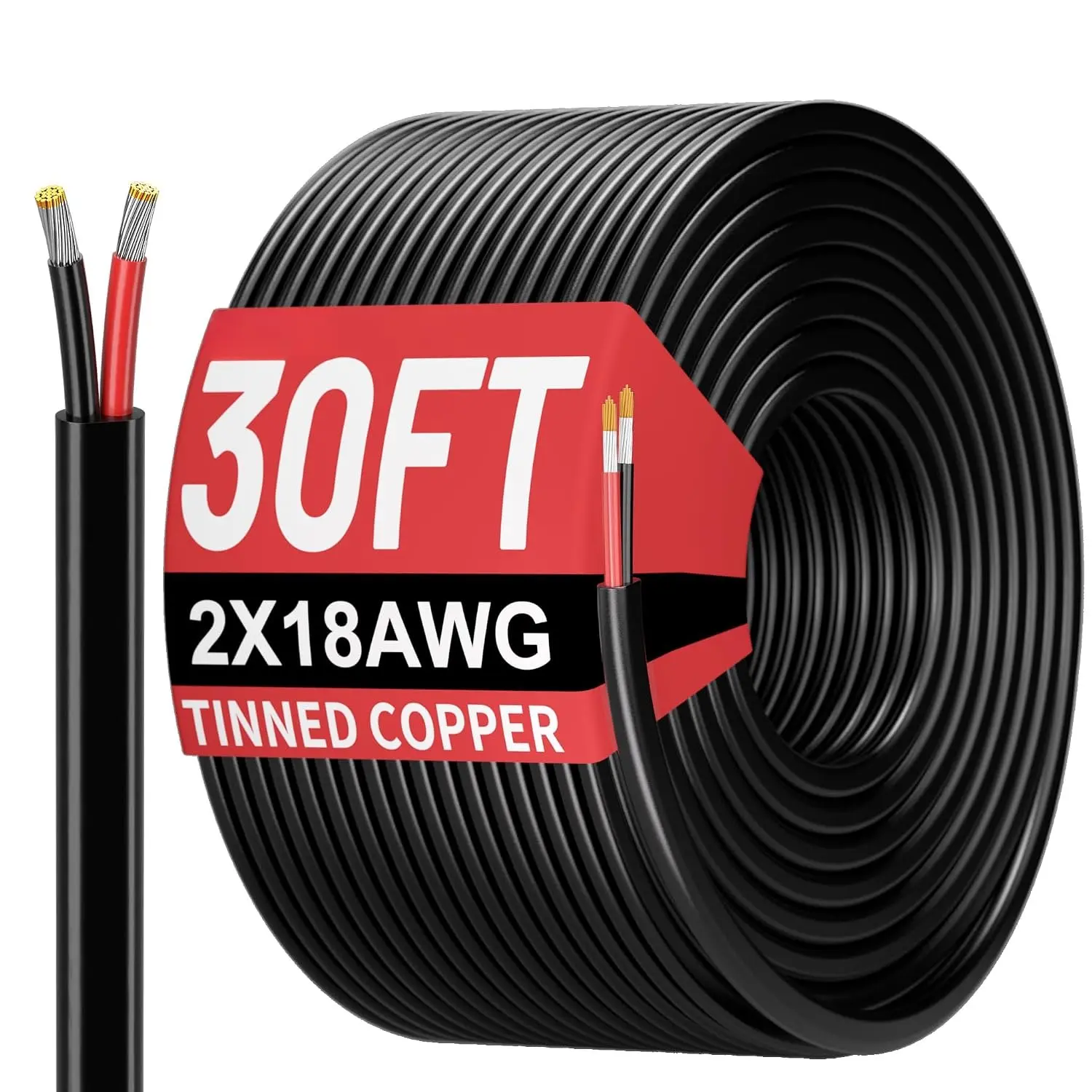 30FT 18 Gauge Wire 2 Conductor Electrical Wire,18 AWG Wire Stranded PVC Cord, 12V Low  Tinned Copper Flexible for Automotive LED Strips Lamp Lighting Marine