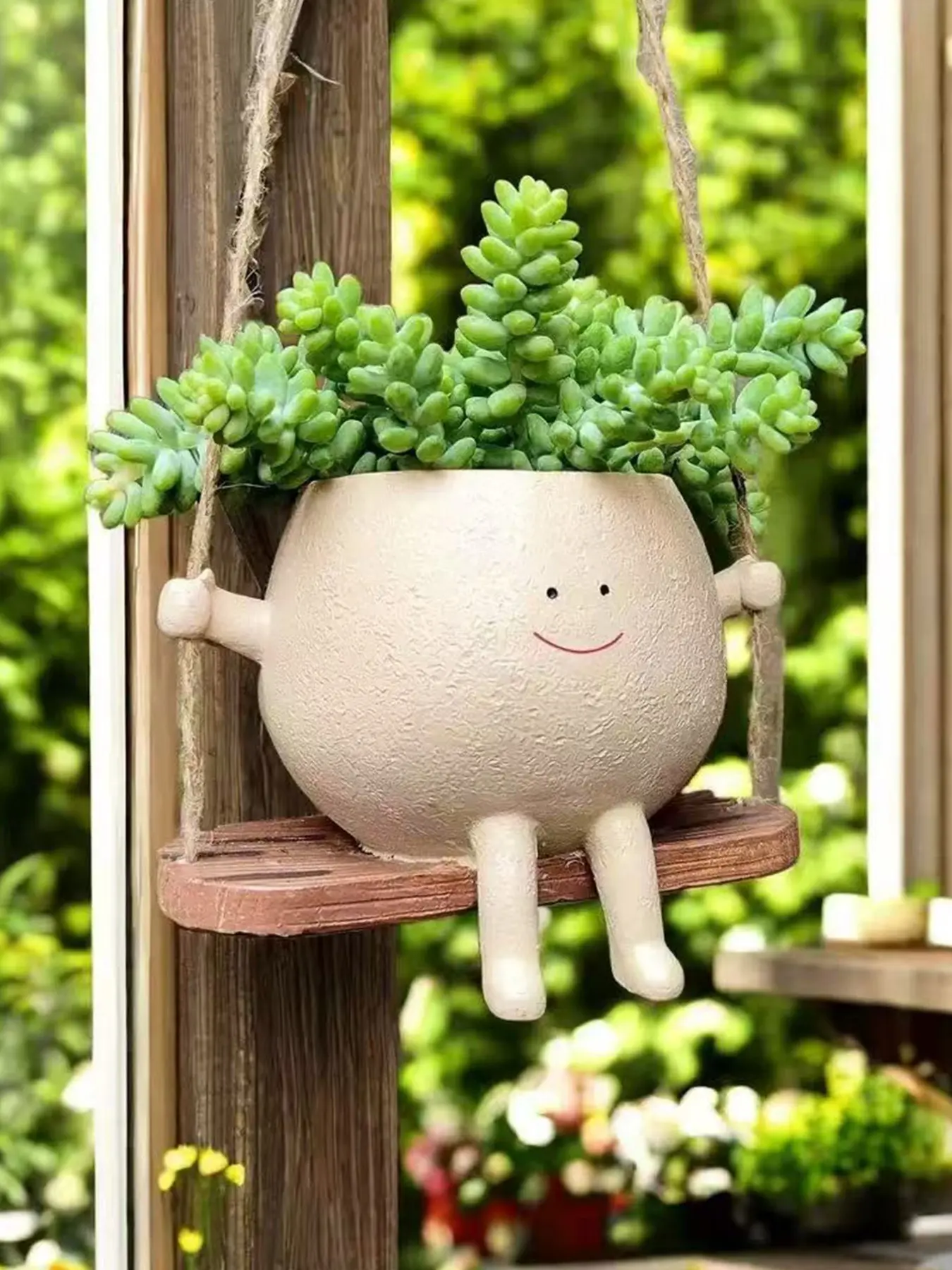 Creative Hanging Small Flower Pot, Plant Succulent Planter, Balcony Office Desktop Decor, Healing Swinging Smiling Little Person