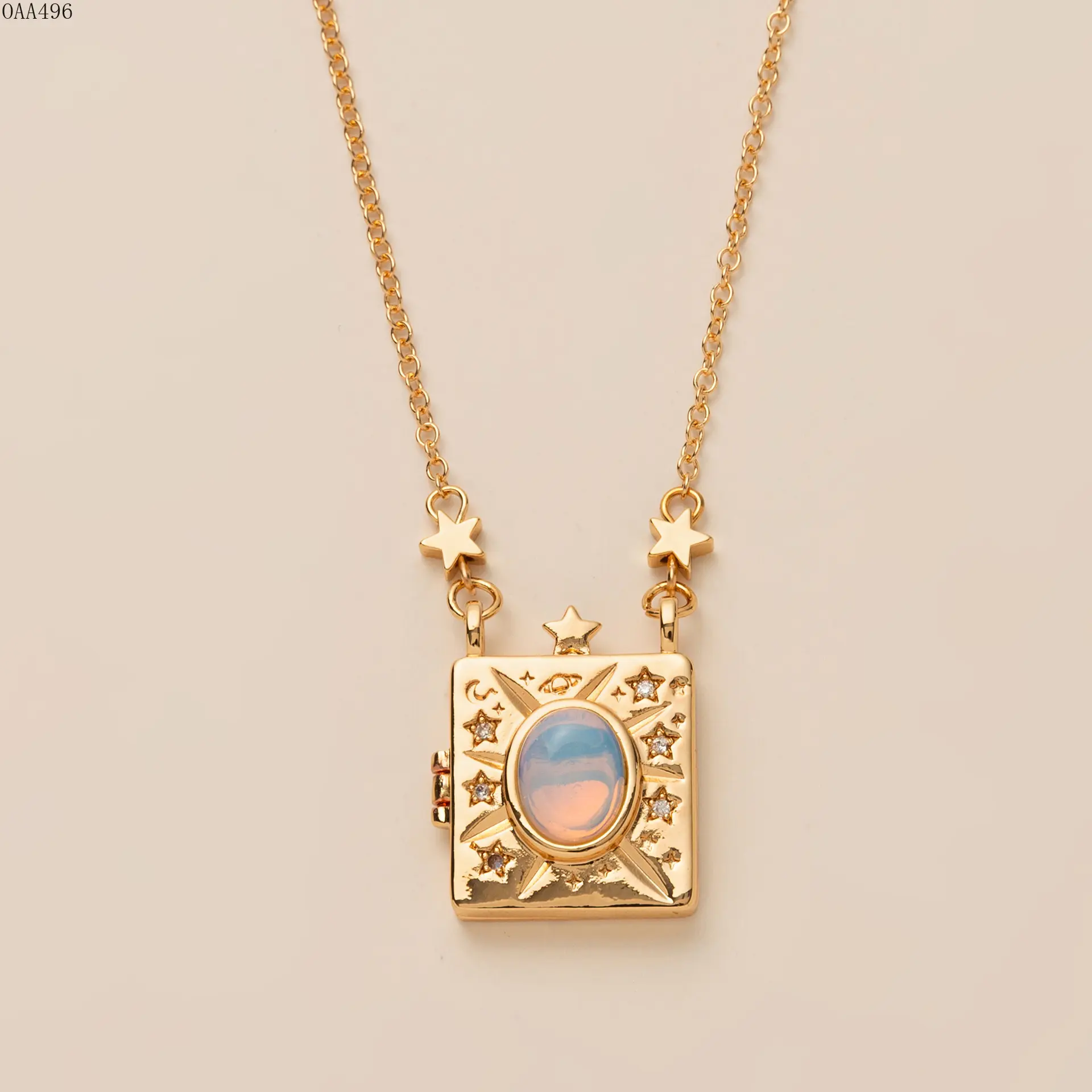 Women's Vintage Sun and Moon Locket Necklace Gold-Plated Stainless Steel Chain Openable Clasp Pendant Message Holder Jewelry for Daily Wear Gifting