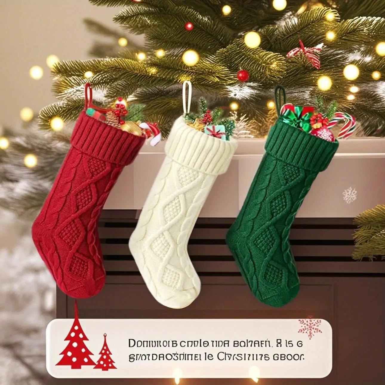 NewNew4pcs of Christmas stocking decorations - Red, Green and White Striped Knitted Candy Gift Bag, Durable Holiday Decorations, Suitable for Fireplaces, Windows, Home - No batteries required, Classic holiday decorations, Perfect choice for T, Christmas D