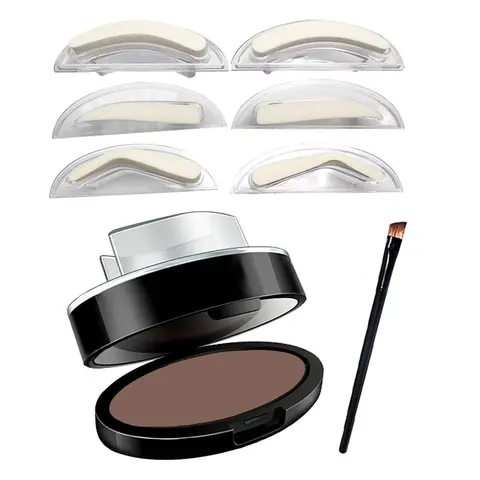 Waterproof Eyebrow Stamp Stencil Kit - Eyebrow Shaper Set, Beginner-Friendly Makeup Tool, 3 Stencil Shapes, Detachable Sponge, Brow Enhancing Natural-Looking Temporary Darkening Stamp Powder, Sparse Brows Fix, Light Brown, 0.21 oz, Brow Enhancing Eyebrow