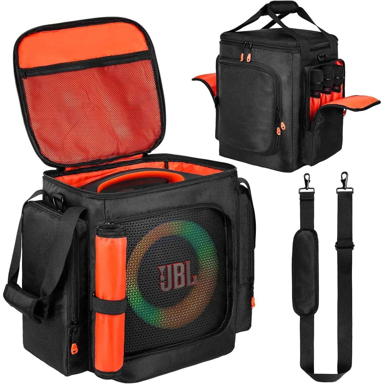 Protective Travel Carrying Case Compatible with JBL PartyBox Encore Essential & Essential 2 Speakers, with Adjustable Shoulder Strap, Microphone, and Accessories Pocket