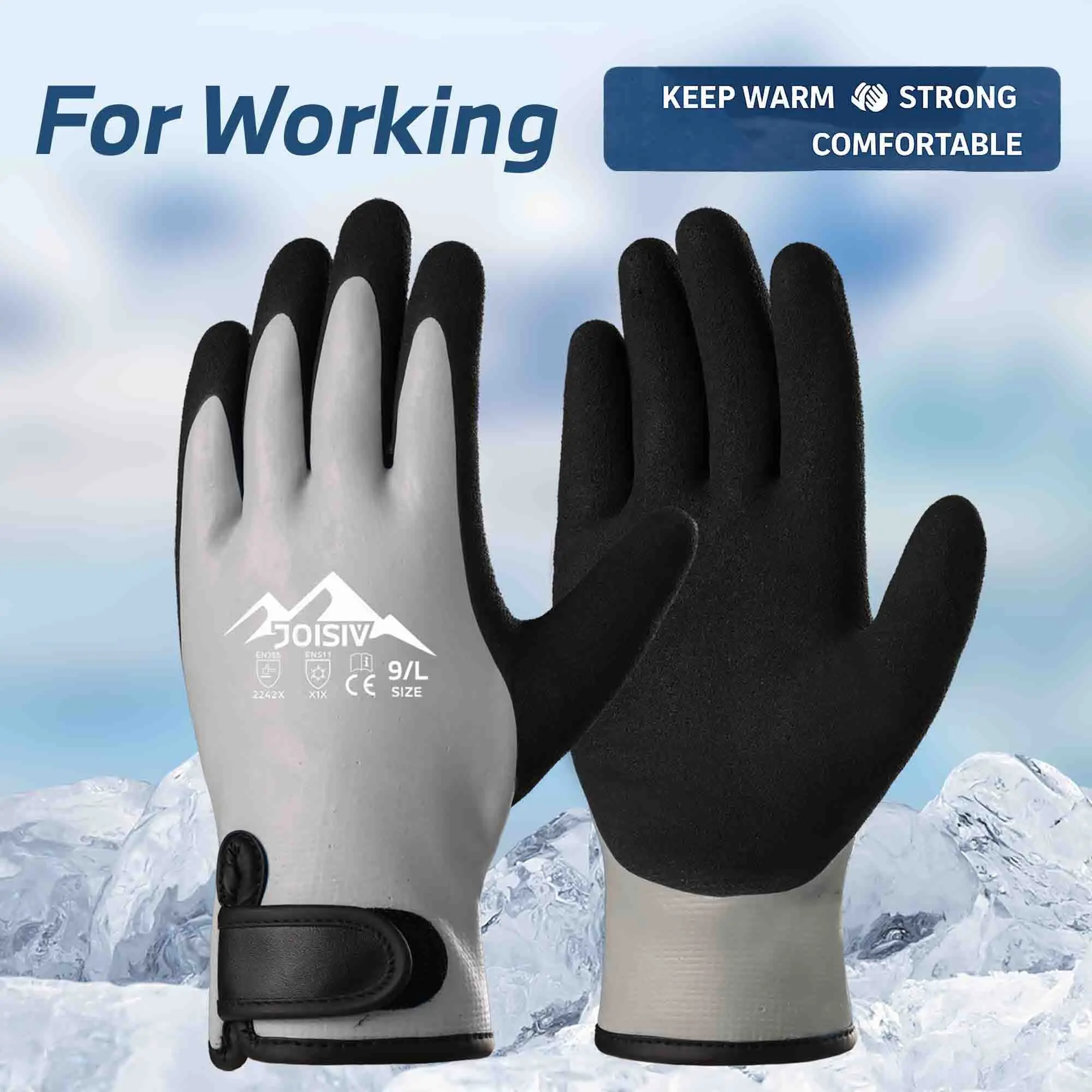 Joisiv1 Dual Winter Latex Coated Gloves, Adjustable Windproof Cuffs, Fleece Lining Warm Non-Slip, Ideal for Cold Weather Work Gloves, Strong Work Gloves