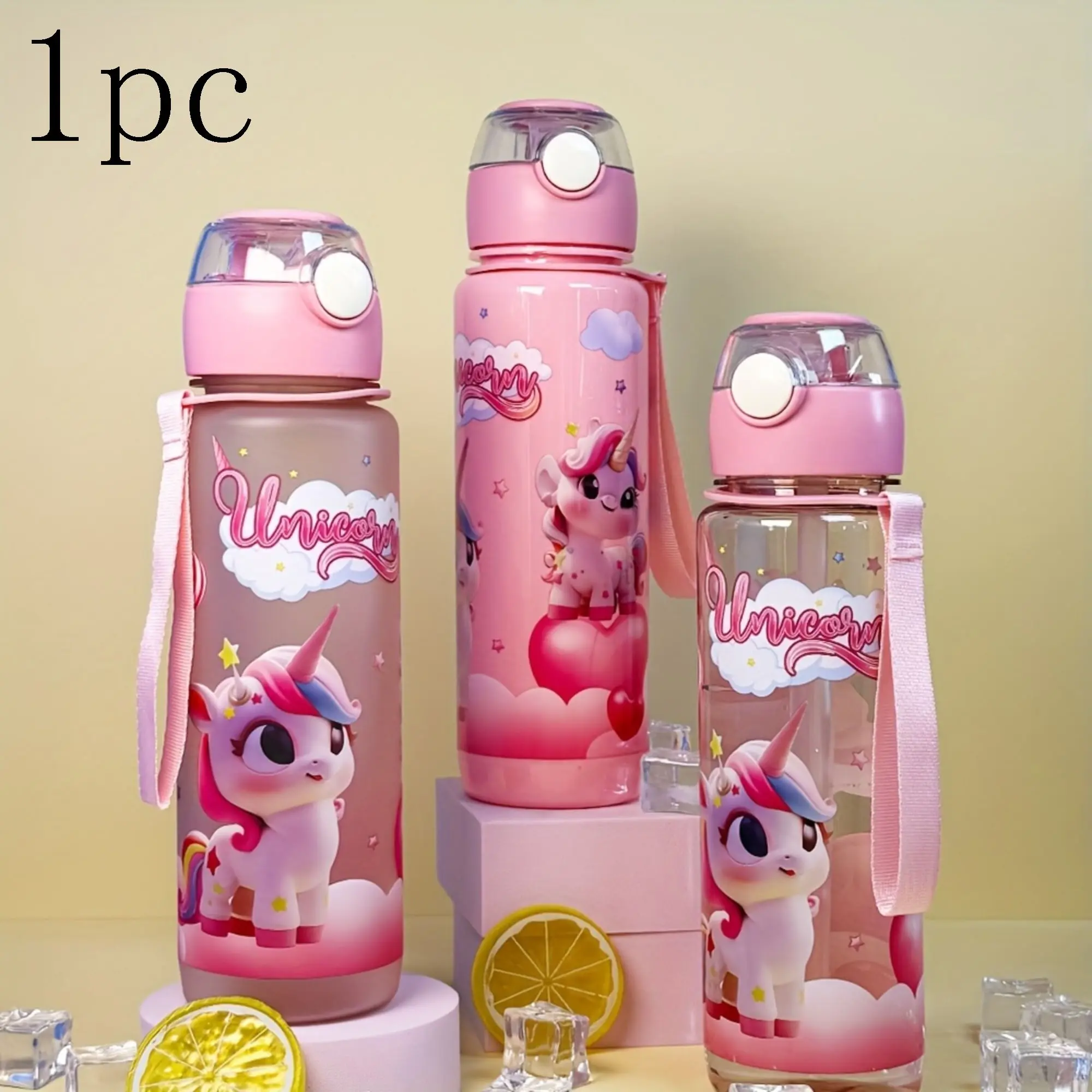 700ML Sporty Bounce Water Cup with Straw, Fun Cartoon Design, Unicorn Theme, Portable with Handle, Sand Texture, New Arrival
