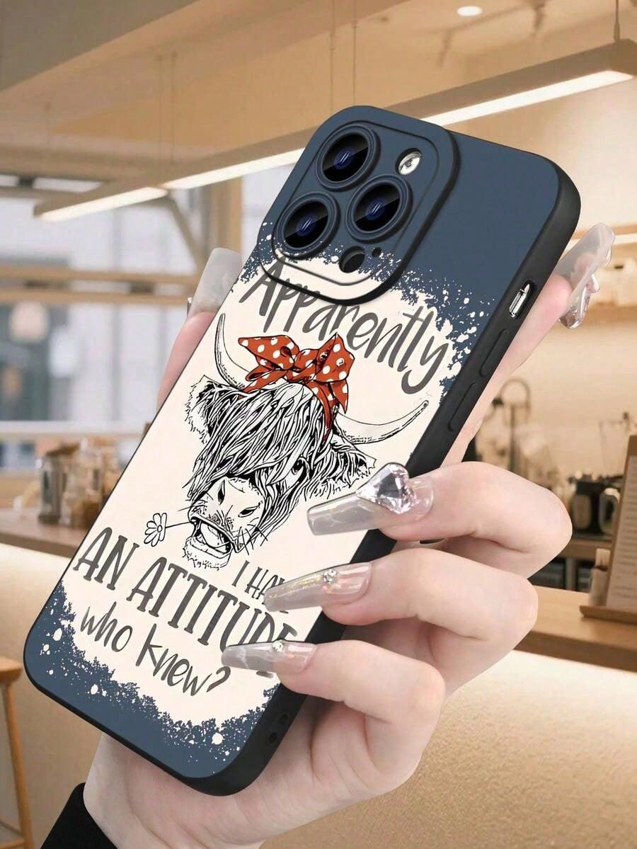 Highland - Cow Printed 2D Pattern Popular Creative Black Matte Feel Full Protection Dustproof And Waterproof Soft Shell, Suitable For IPhone17/IPhone17 Air/IPhone17 Pro/IPhone17 Pro Max/16 Pro Max/15 Pro Max/14 Pro Max/13 Pro Max/12 Pro Max/11 Pro Max